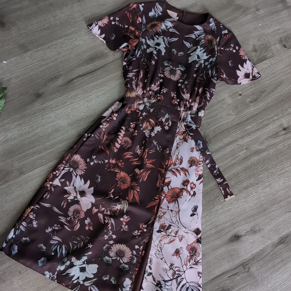 Ted Baker Floral Midi Dress in Burgundy and White - Picture 6 of 6
